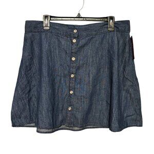 Merona Button Front Denim Flare Skirt‎ Large 100% Cotton Elastic Back Waistband